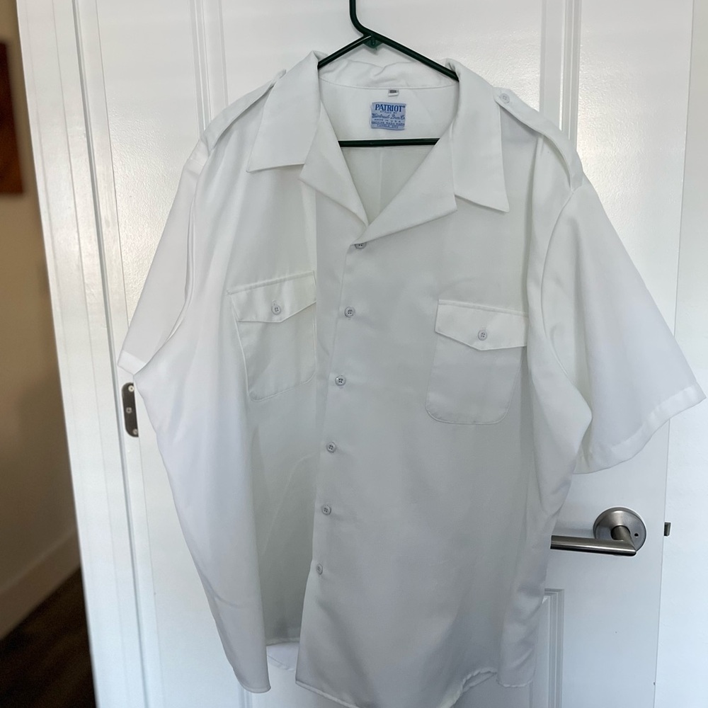 White Short Sleeve Button-Up Shirt By Patriot